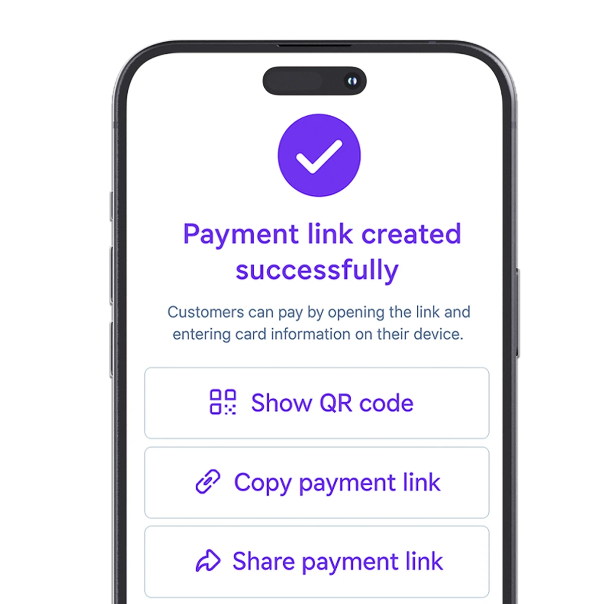 Mobile phone displaying payment link interface - Secure pay-by-link solution for remote transactions
