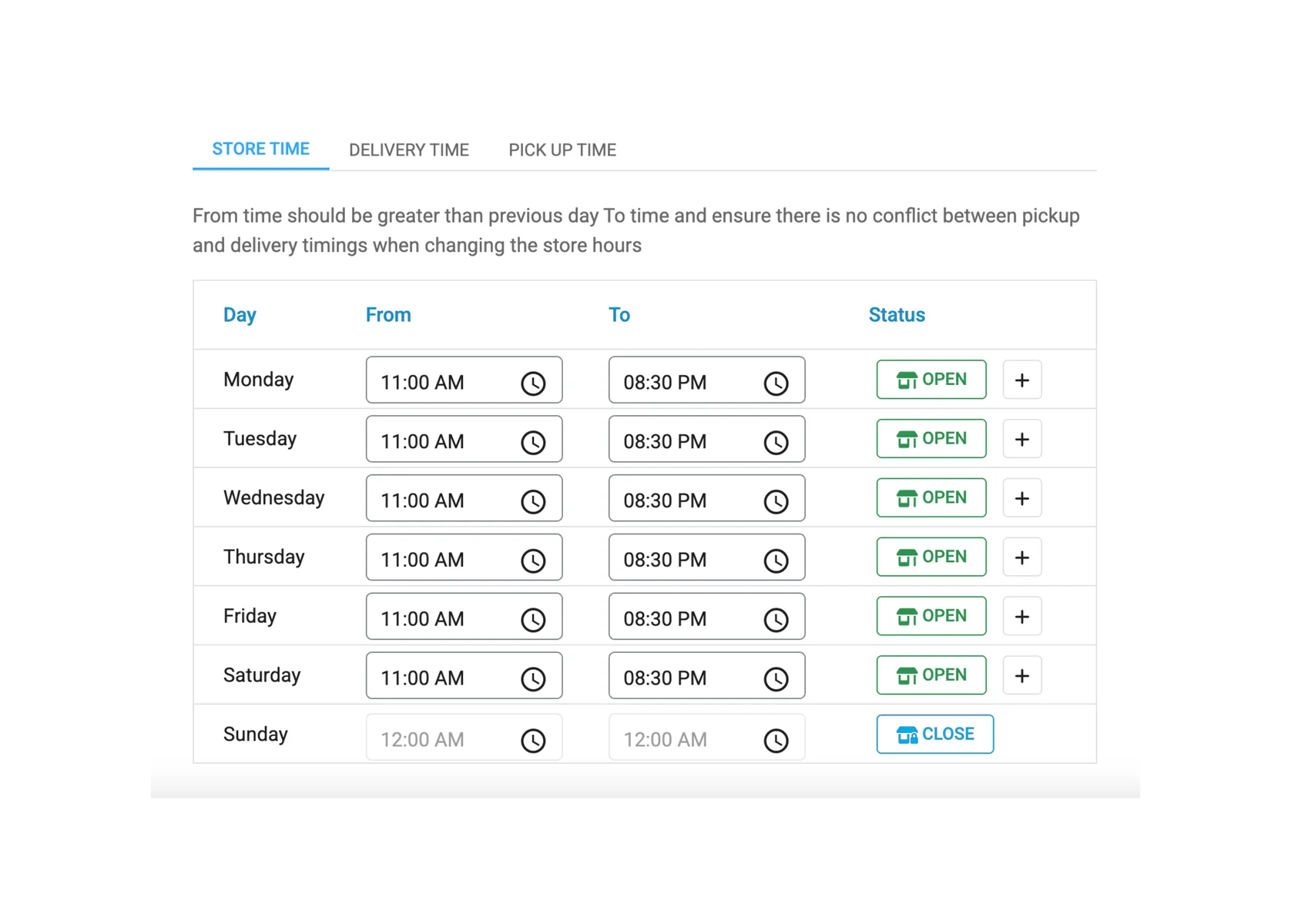 Business Hours - Easily update your business hours, including separate settings for online ordering, pickup, and delivery Business Hours - Restaurant POS feature for operations and management